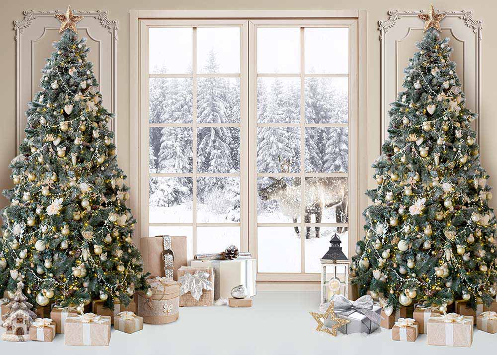 Avezano Christmas Trees Window Backdrop For Photography-AVEZANO